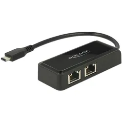 Delock USB3.1 Netzwerkkarte Typ-C - 2x RJ45, 27cm (USB 3.1 Gen 1, USB-C, RJ45 Gigabit Ethernet (2x)), Netzwerk Adapter, Schwarz
