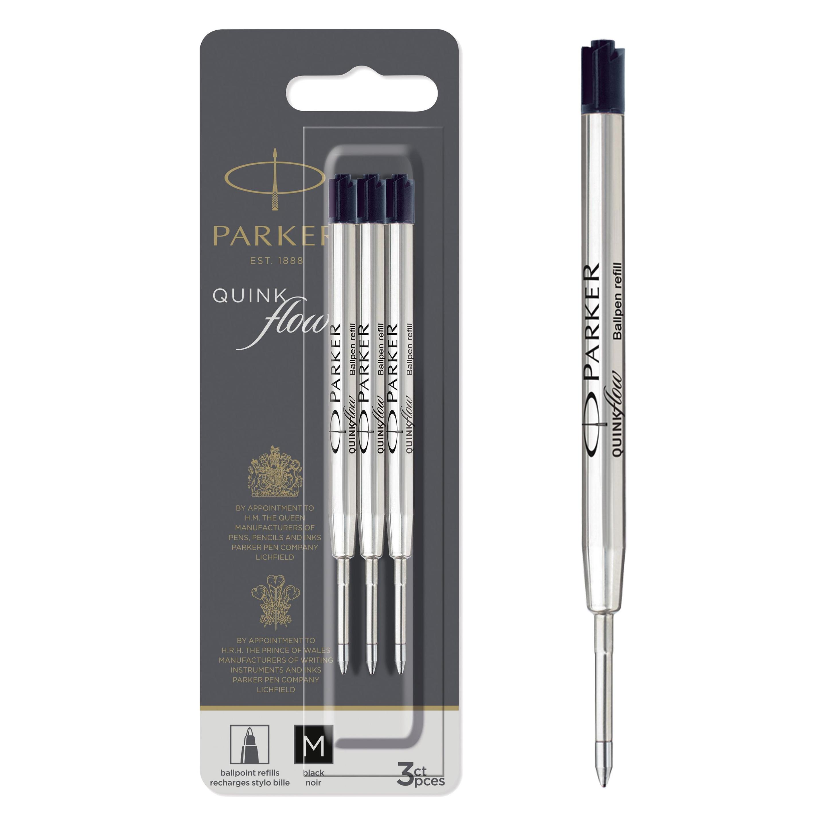 Parker Pen Kugelschreiber-Grossraummine QUINKflow, 3er Blister schwarz, Strichstärke: M, kurze Trocknungszeit (3x) (2119151)