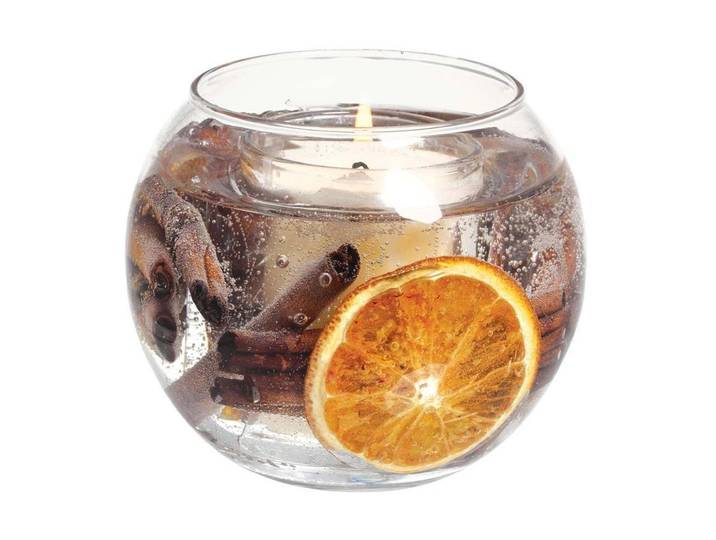 Duftkerze STONEGLOW Festive Wishes rund , orange (transparent), B:10cm H:10cm Ø:10cm, Glas, Wachs, Kerzen, Duftkerze