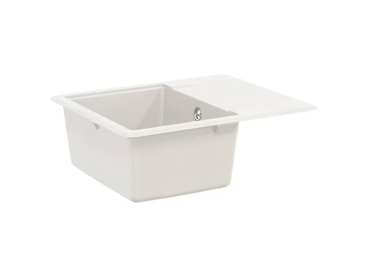 Küchenspüle 560 x 460 mm Weiß 80% Quarz 20% Harz Einkammer,Einbaumontage,Granit Verbund,Ablaufgarnitur,Korbsieb,Beständig bis 280°C