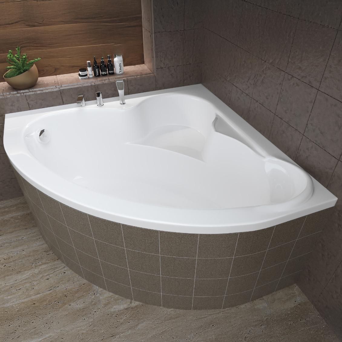 BADLAND Eckbadewanne Badewanne Standard 130x130 mit Ablaufgarnitur, Füßen und Styroporverkleidung GRATIS