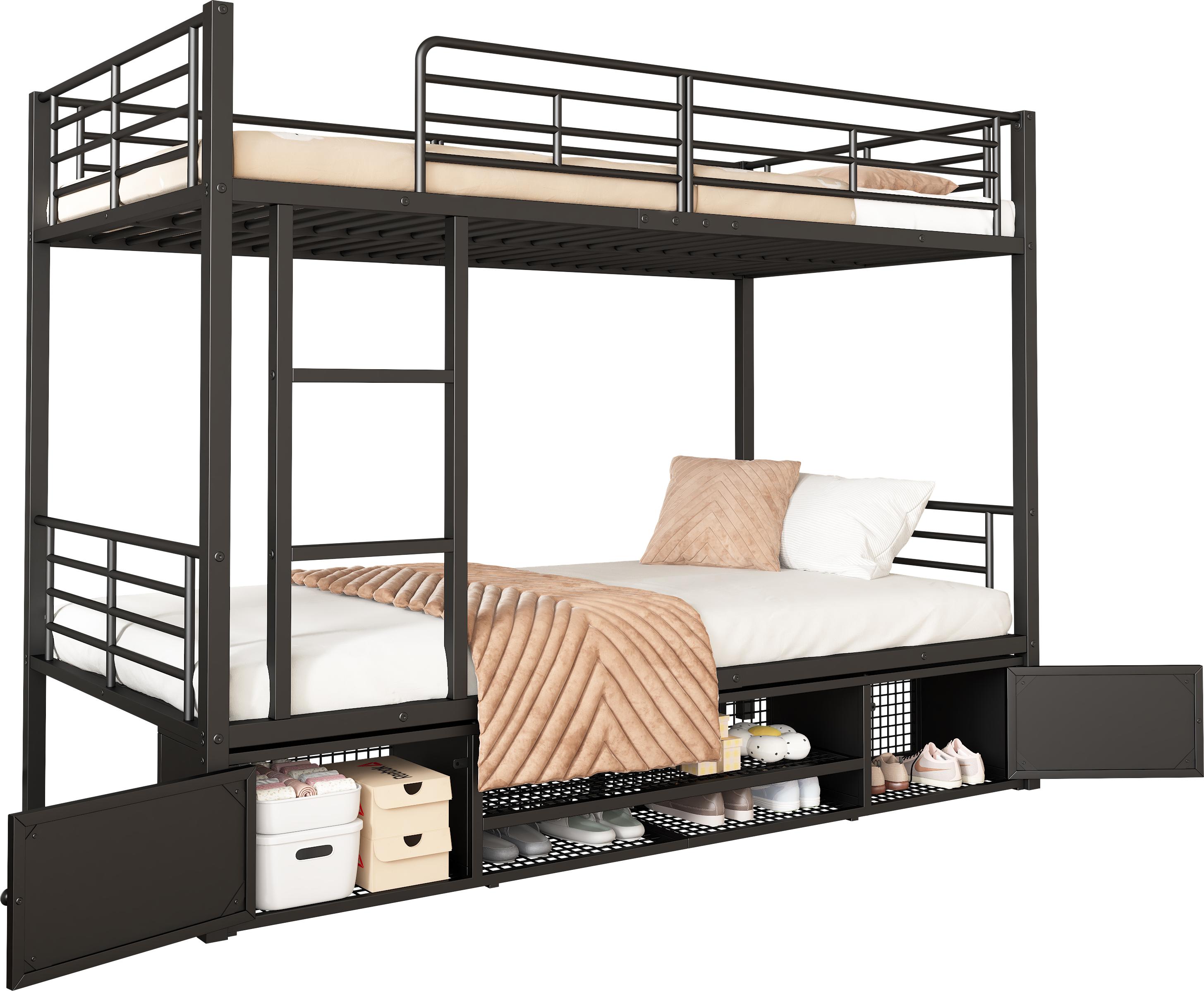 Etagenbett mit 2 Liegeflächen und Lattenrost, 90x200cm, Kinderbett mit Rausfallschutz, Metallbett