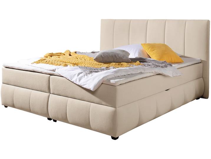 Boxbett, Bonellfederkern H3, Beige, 212×210 cm, Mit Bettkasten & Topper, Klassisch, Inosign