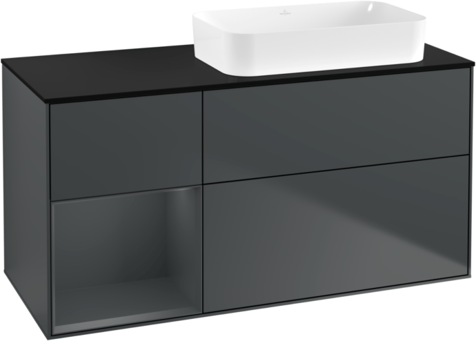 Villeroy und Boch Finion Waschtischunterschrank F682HGHG 120x60,3x50,1cm, Regal links Midnight Blue Matt Lacquer, Midnight Blue Matt Lacquer