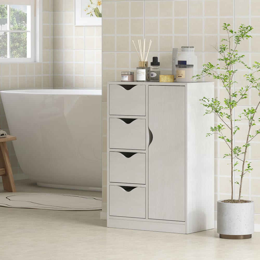 Homcom Buffet commode moderne 4 tiroirs bois blanc Blanc 54x83x29cm