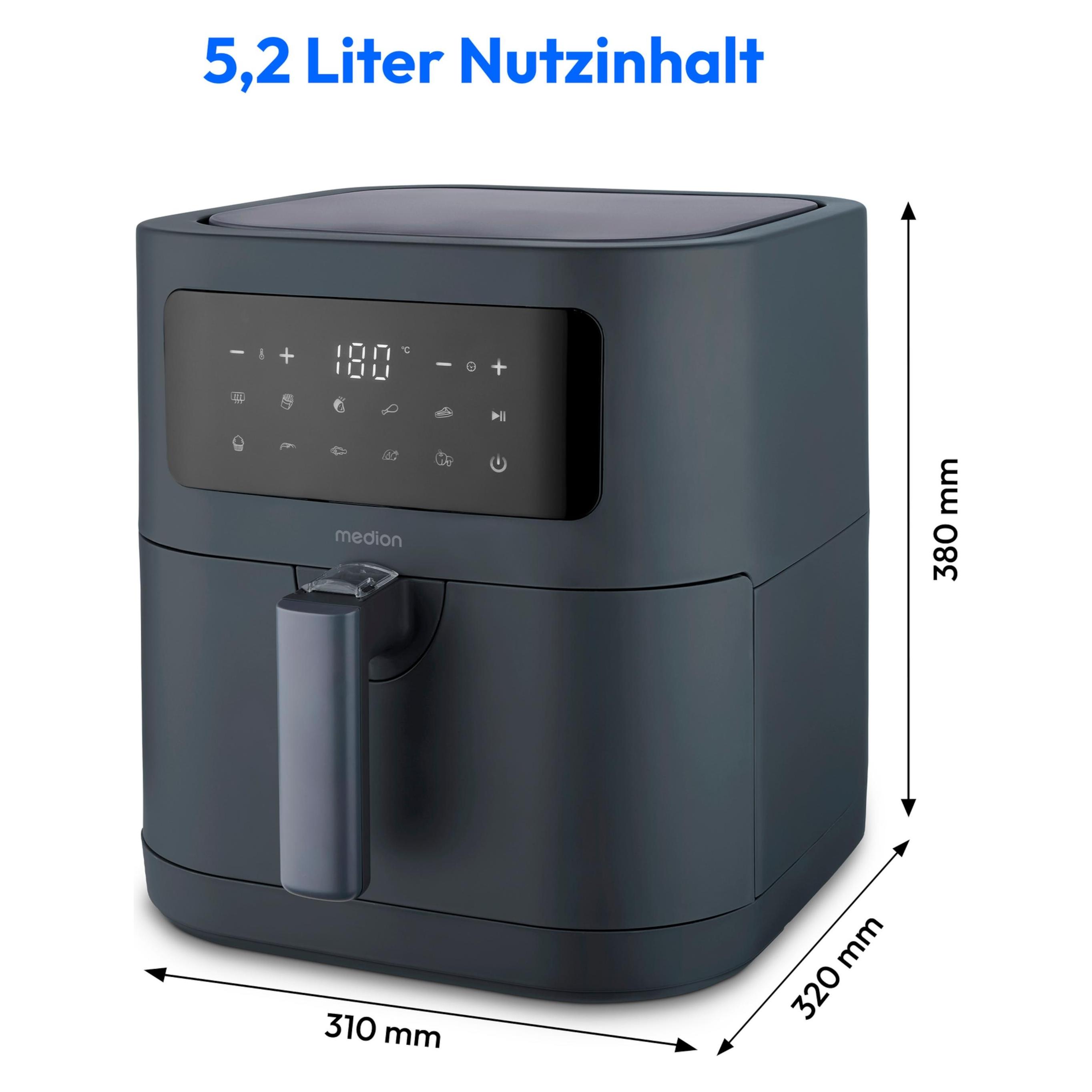 Medion E40 XL Heissluftfritteuse (5,2 Liter, Airfryer, 2.150 Watt, 9 Automatikprogramme, Backfunktion (5.20 l) (50079504)