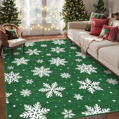 Garvee Snowflake Machine Washable Indoor Christmas Area Rug