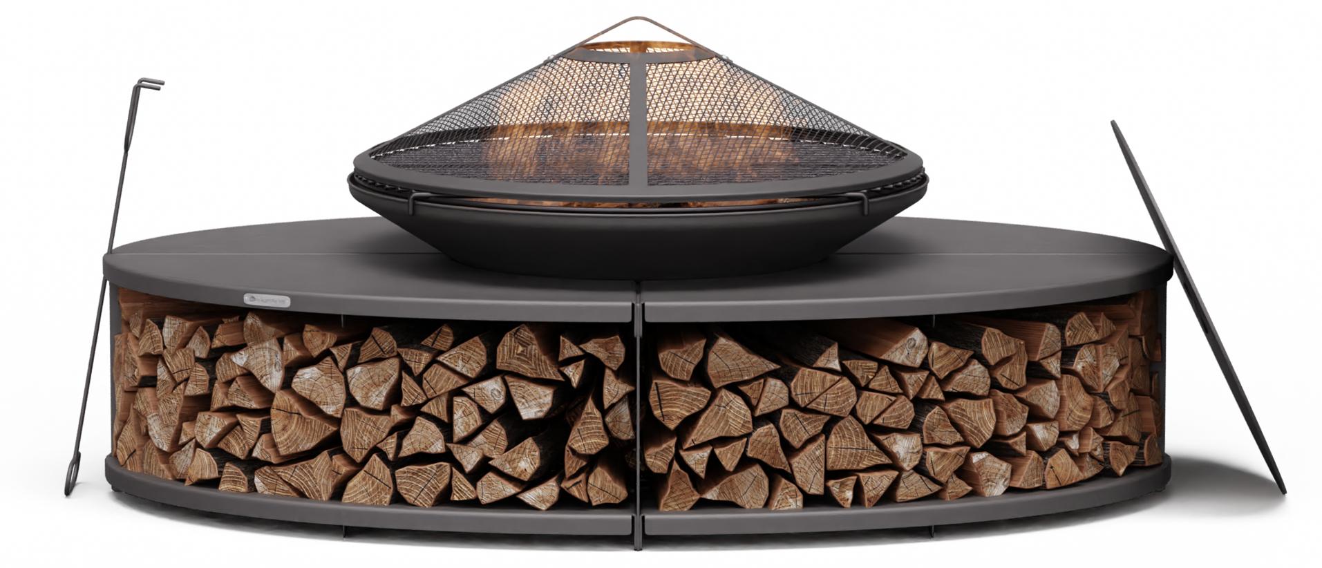 Blumfeldt Ebeko Feuerschale - 3-in-1 Feuerschale Mit Grillrost & Tisch, Robuster Stahl, Inkl. Funkenschutz, Schürhaken, Holzscheitablage & Regenschutz, Perfekt Für Garten & Terrasse