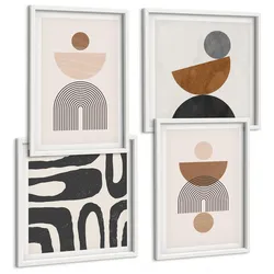 BILDER SET 4er Set - 50x50 cm & 40x60 cm Weißer Rahmen - Abstraktes Boho-Design