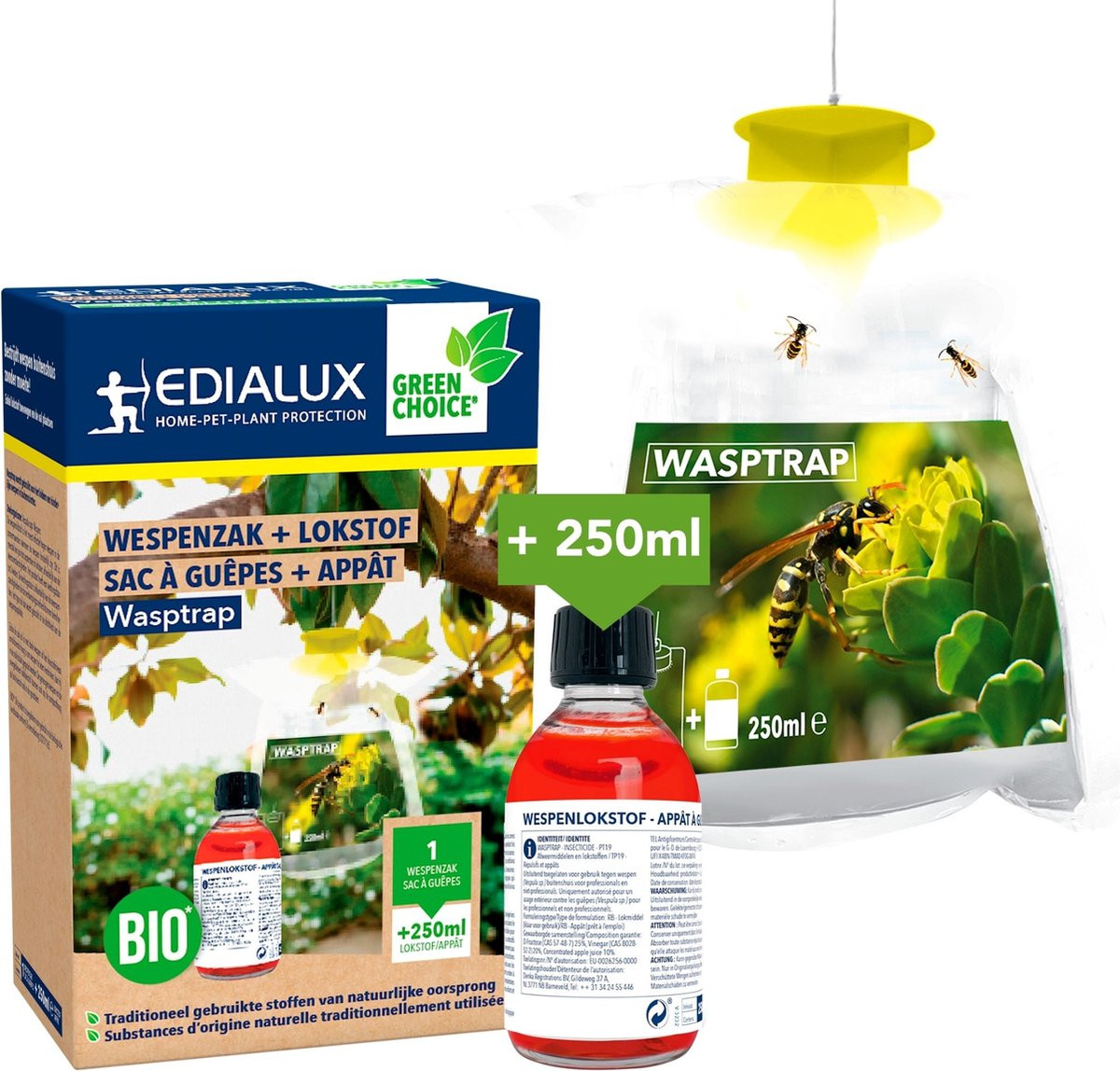 Edialux Wespvangzak met 250ml lokvloeistof voor wespen en vliegende insecten
