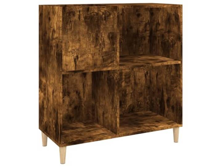 TUERYAFEK Plattenschrank Räuchereiche 84,5x38x89 cm Holzwerkstoff Mit Holzbeinen, Stabile Oberplatte für Plattenspieler, Viel Stauraum für LP-Sammlung