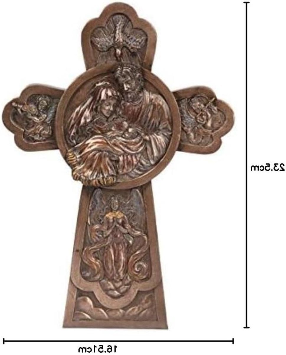 Religieus Kruis Beeldje Heilige Familie Muurdecoratie in Koud Gegoten Brons