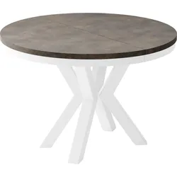 ESSTISCH Clara Weiß runder ausziehbarer, Dunkelgrauer Chicago Beton 120-200/120/76 cm