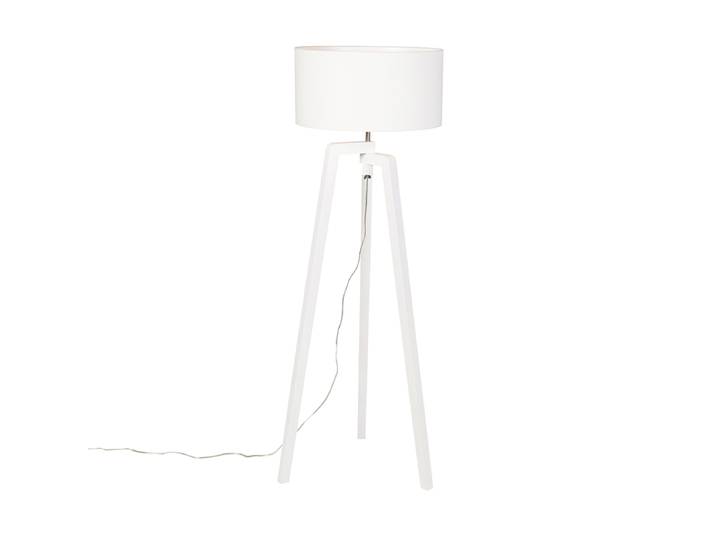 Lampadaire trépied en bois blanc avec abat-jour blanc 50 cm -