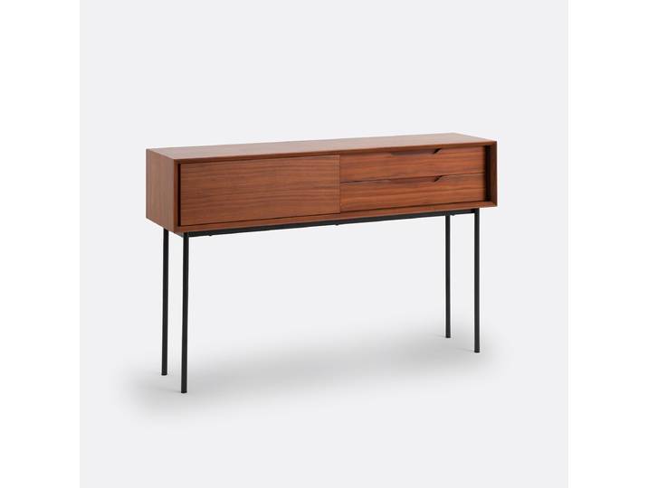 LA REDOUTE Console 1 porte, 2 tiroirs, en plaqué noyer, NOYETO Noir,Teinté Noyer