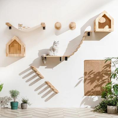Uplift Treasures Wall Mounted Cat Climbing Shelf Stairs 2 Cat Pedals