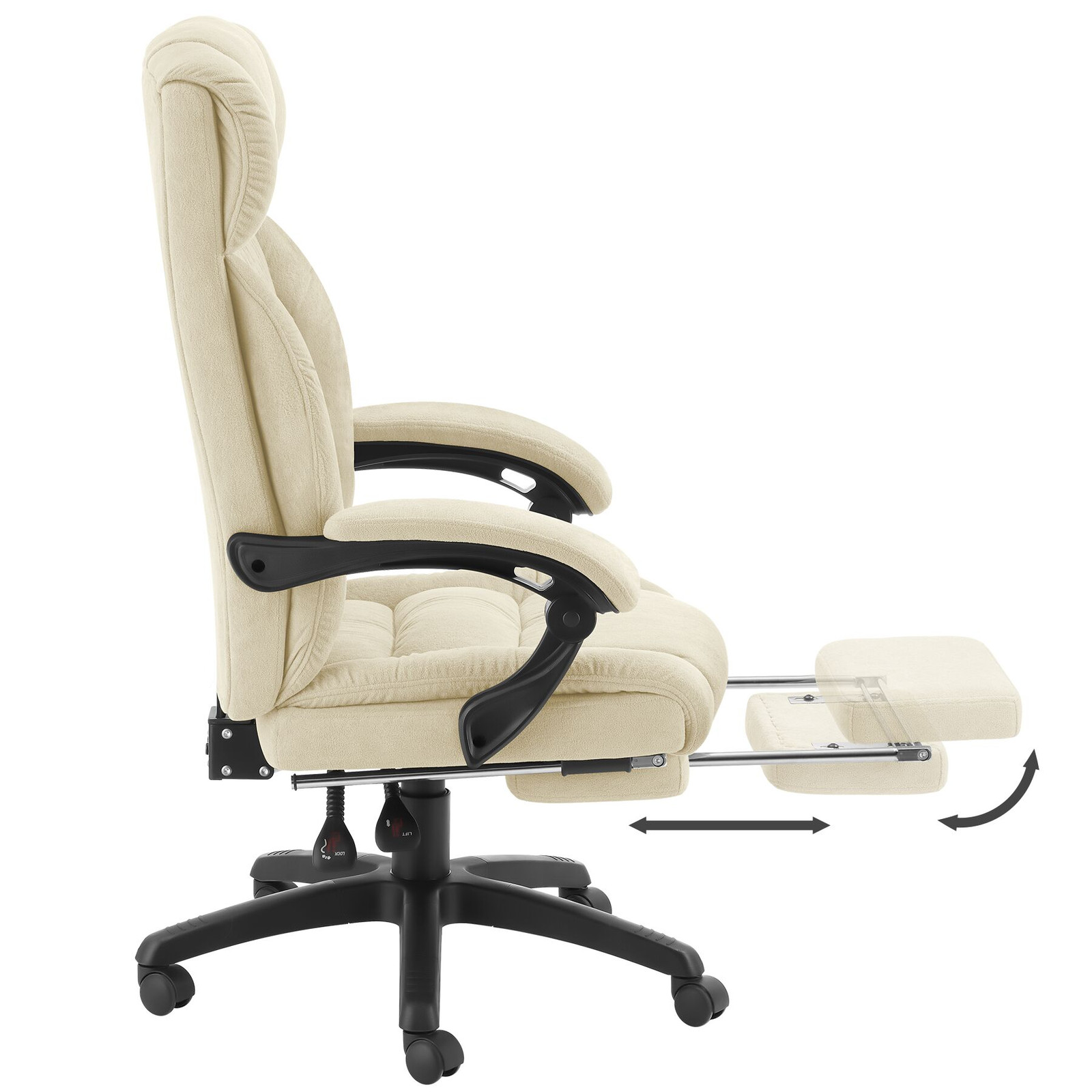TecTake ergonomische bureaustoel met voetsteun en veloursbekleding - beige