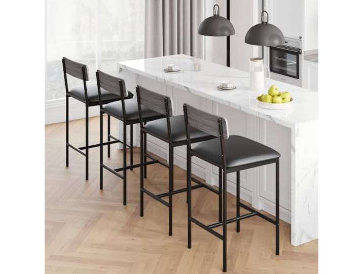 Barhocker Set 4-teilig mit Gepolsterte Tresenhocker und Fußstütze 65cm Sitzhöhe – Esszimmer- und Kücheninsel Barstühle, Platzsparend für Apartment – Grau, Vierer-Set