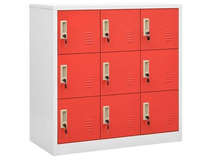 Armoire à casiers - FYDUN - 90x45x92 5 cm - Acier - Gris clair et rouge - 9 casiers avec serrures