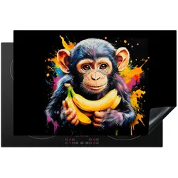 HERDABDECKPLATTE Affe - Graffiti - Farbenfroh - Bananen - Modern Induktionsmatte 81x52 cm