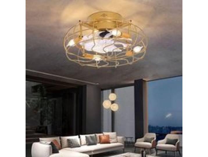 Plafonnier Ventilateur Industriel 50 cm avec Télécommande de Plafond Sans Pales Éclairage LED Cage Métallique