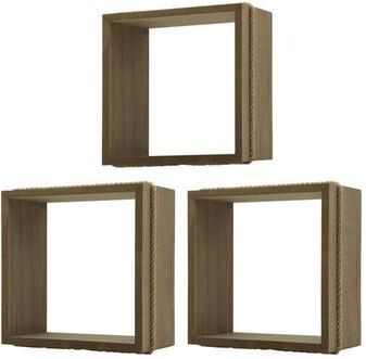 Melannco Set of 3 Floating Brown Cube Shelves, 11x11 Inch