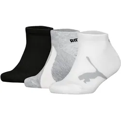 PUMA Kinder Sneakersocken, 3er Pack - BWT Sneaker 3P, Logos, einfarbig Schwarz/Weiß/Grau / 31-34