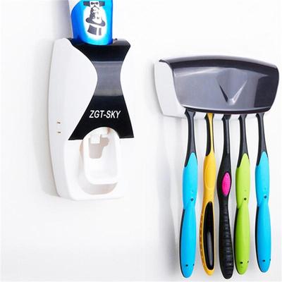 Snug & Styled Automatic Toothpaste Dispenser And Wall Mounted Toothbrush Holder Set black