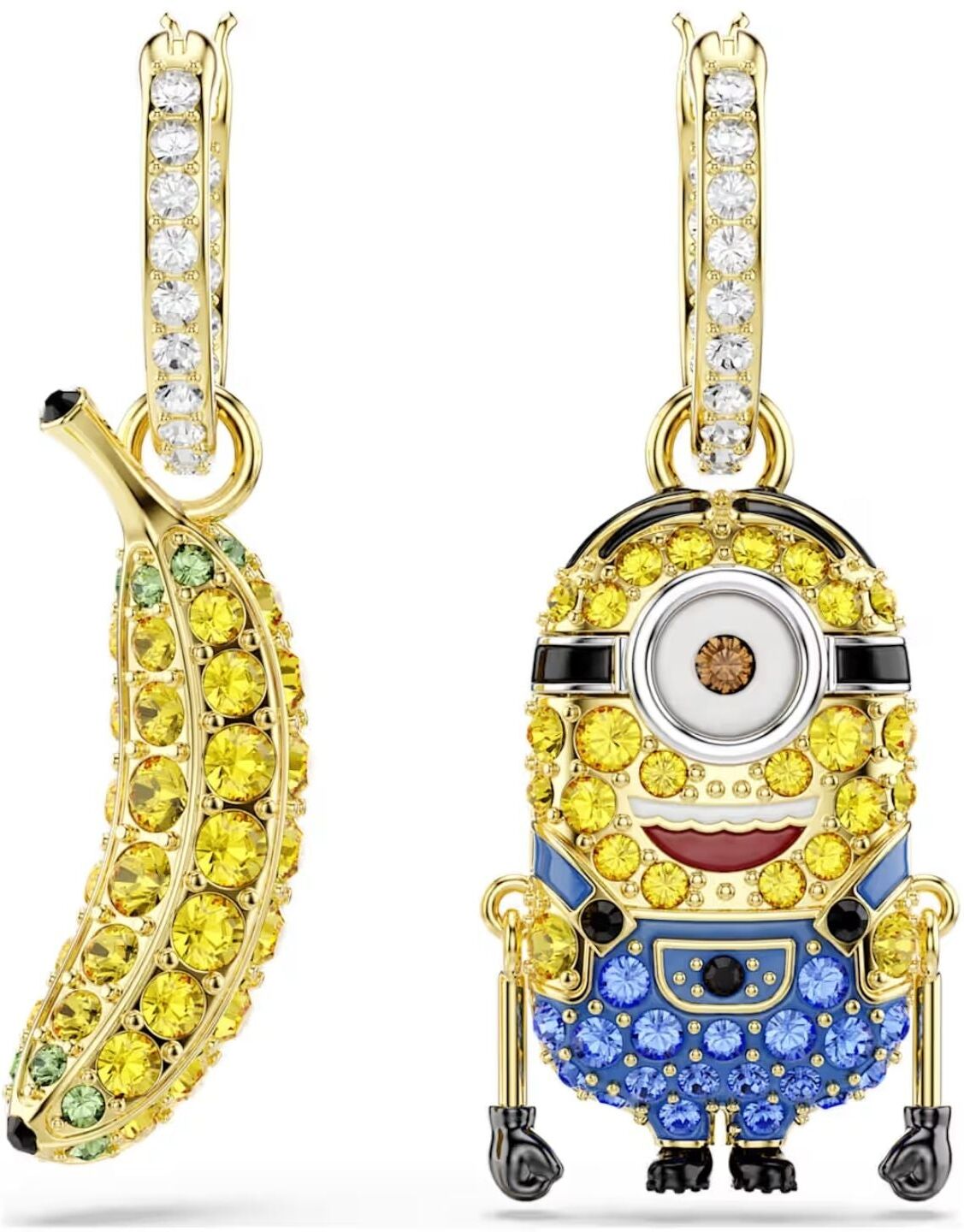 Swarovski Minions Stuart and Banana -korvakorut, keltakullattu ja eriväriset