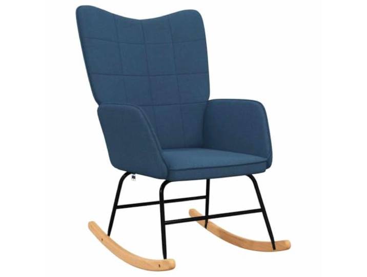 Schaukelstuhl Blau Polsterstoff mit Stahlrahmen und Holz Schwammfüllung, weiches Gewebe, lange Kufen, stabiler Stahlrahmen, modernes Design