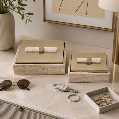 Sagebrook Home "Decorative Metal Boxes with Lid - Set of 2, 10"",8"", Gold & Cream - 9.75"""