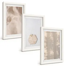BILDER SET 3er Set - 20x30 cm Weißer Rahmen - Subtile Texturen, Boho-Natur