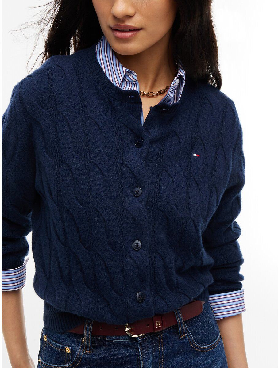 TOMMY HILFIGER Cardigan col rond torsadé en laine