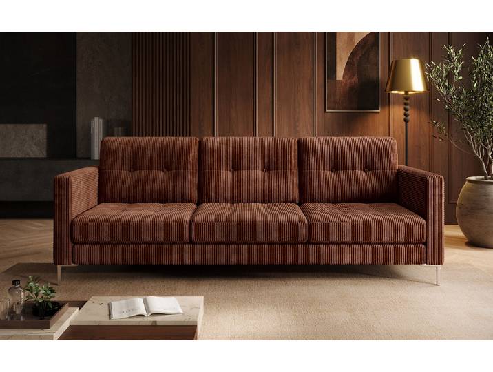 Designer 3 Sitzer Sofa Harvey mit Schlaf- und Klappfunktion in Cord - Cord - Salbei - Luxusbetten24