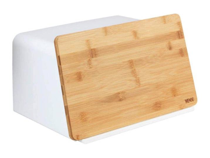 Brotkasten WENKO Kubo , weiss (weiß), B:35cm H:20,5cm L:26cm, Lebensmittelaufbewahrungsbehälter, Brotkasten, Holzart: Bambus (China)