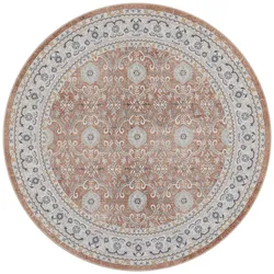 TEPPICH Kurzflor, waschbar, mit floralen Ornamenten, VERNANTE in Terrakotta-Creme, Ø 200 cm