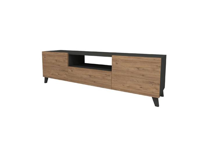 en.casa TV-Schrank »Torsby« TV Lowboard mit 3 Türen Anthrazit / Eiche-Optik