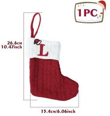 Discount Dollar Deals Christmas Alphabet Knitting Socks For Christmas Tree Ornaments, Decorations For Home Noel New Year Xmas Gift l one red