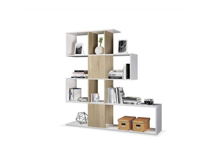Bibliothèque contemporaine en bois de chêne blanc ZIG ZAG avec 4 étagères - 145x29x145 cm