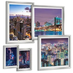 BILDER SET 5er Set - 50x50 cm & 20x30 cm & 40x60 cm Silberner Rahmen - Bergblumen Himmelsweg