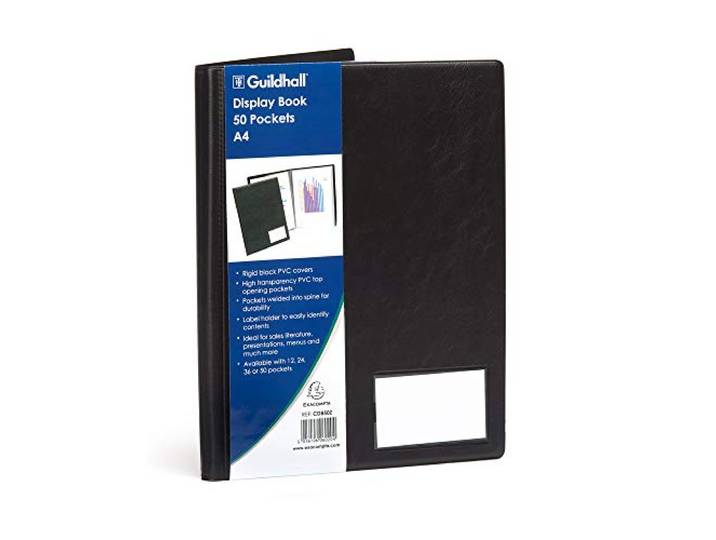Exacompta - Réf. CDB50Z - 1 Protège-documents - 50 pochettes lisses de très haute qualité - 100 vues - pour A4 - dim 25 x 32 cm - porte étiquette - couverture en PVC rigide et résistant - couleur noir