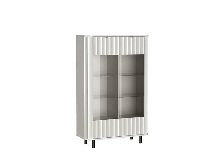 Masseno Vitrinenschrank MODERNO 200 x 98,3 cm Modern Wohnzimmer Vitrine mit Tür Weiß