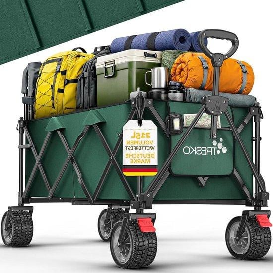 Tresko Opvouwbare Bolderkar Groen met 215 Liter Volume en 150 kg Capaciteit