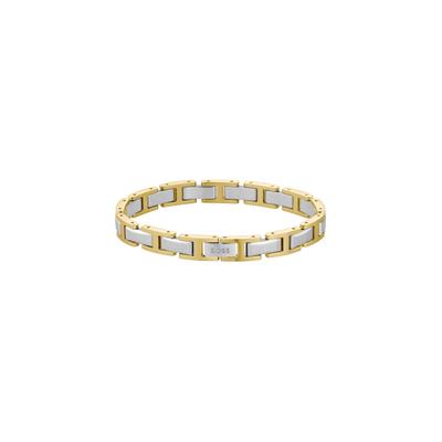 Gliederarmband BOSS "NOLAN", edelstahlfarben, gelbgoldfarben, Armbänder, Herren, 19cm, Edelstahl, Gliederarmband