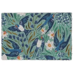 Relaxdays Kokos Fußmatte Schwalben Weiß,Blau,Türkis