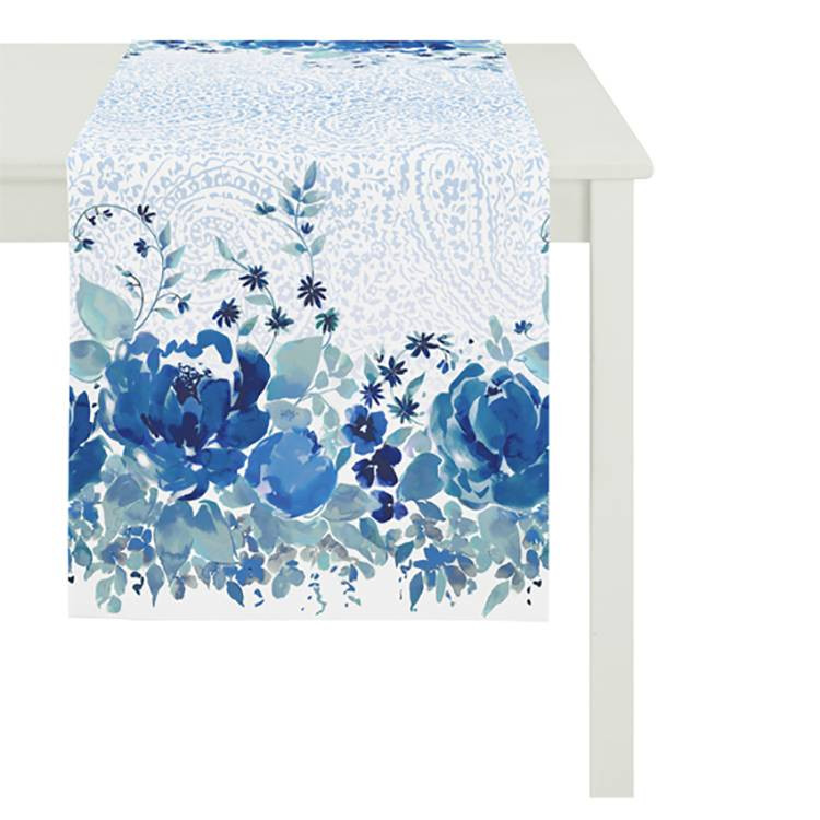 home24 Tafelloper Summer Garden IV blauw met bloemenpatroon B: 48 cm, L: 140 cm