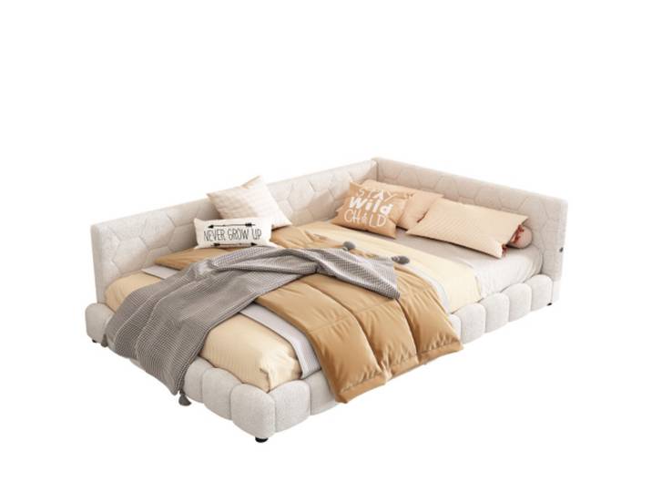 Flieks Tagebett 140x200cm Weiß Vliesimitat 16 Farben Umgebungslicht Usb-C, Holz, 140x200 cm, Schlafzimmer, Betten