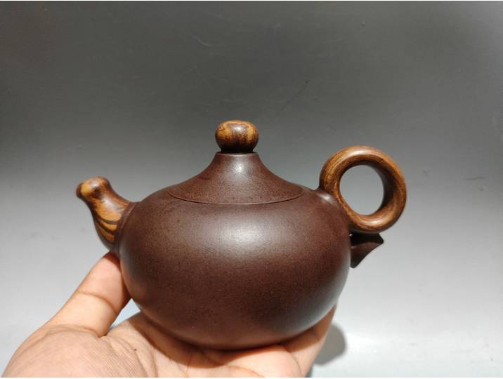 Théière chinoise en argile violette de YFête ing, perle ronde couverte, texture d'arbre, bouilloire, théière à bouche de dragon, ornements de bureau, fabricant de thé, 6