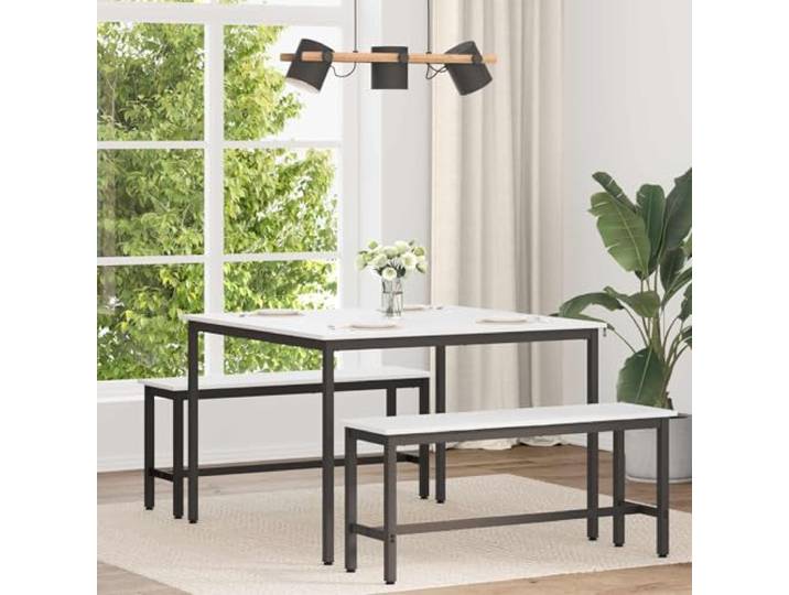 Esstisch Weiß 110 x 110 x 75 cm Massives Kiefernholz Quadratische Metallbeine,zeitlose Holzmaserung,Esszimmer und Küche,unkomplizierter Aufbau