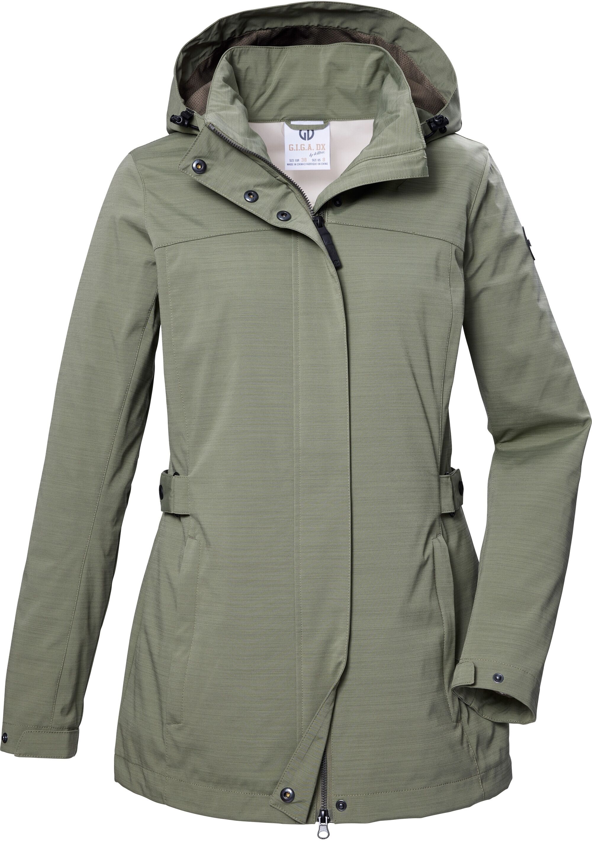 Softshelljacke "GS 75 WMN SFTSHLL JCKT", Damen, Gr. 48, grün (olivgrün), Oberseite: 100% Polyester.Rückseite: 100% Polyester.Futter: 100% Polyester, G.I.G.A. DX BY KILLTEC, Jacken Softshelljacke, Wasserabweisende, atmungsaktive Softshelljacke mit abnehmba